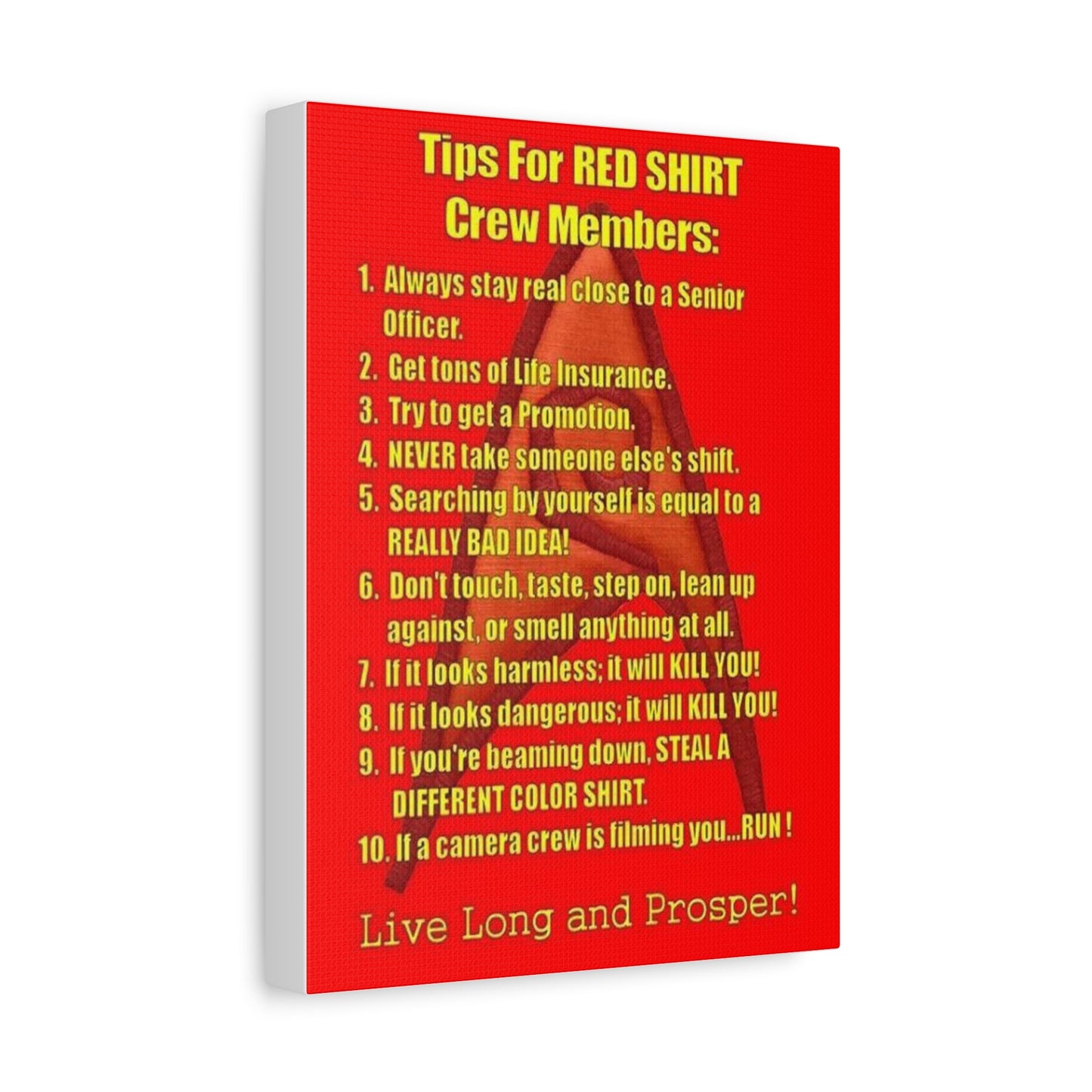 9x12 Canvas Print, 10 Rules for Star Trek Red Shirt Crew Members, Wall Art Decor, Sci-Fi Fan Gift, Geek Home Decor, Star Trek Poster