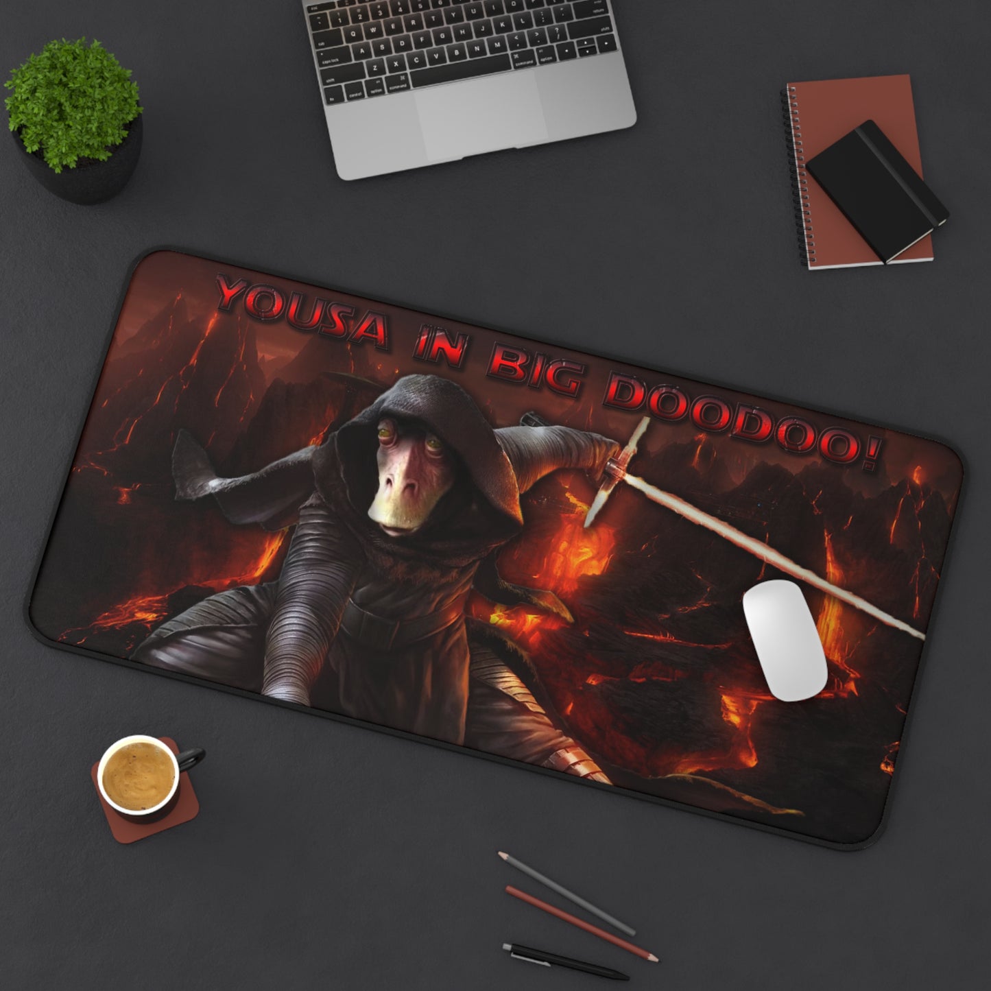 XL 16x32 Funny Desk Mat - Yousa in Big Doodoo Darth Jar Jar is Finally Here, Office Desk Decor, Star Wars Gift, Non-Slip Desk Pad, Computer Mouse Pad