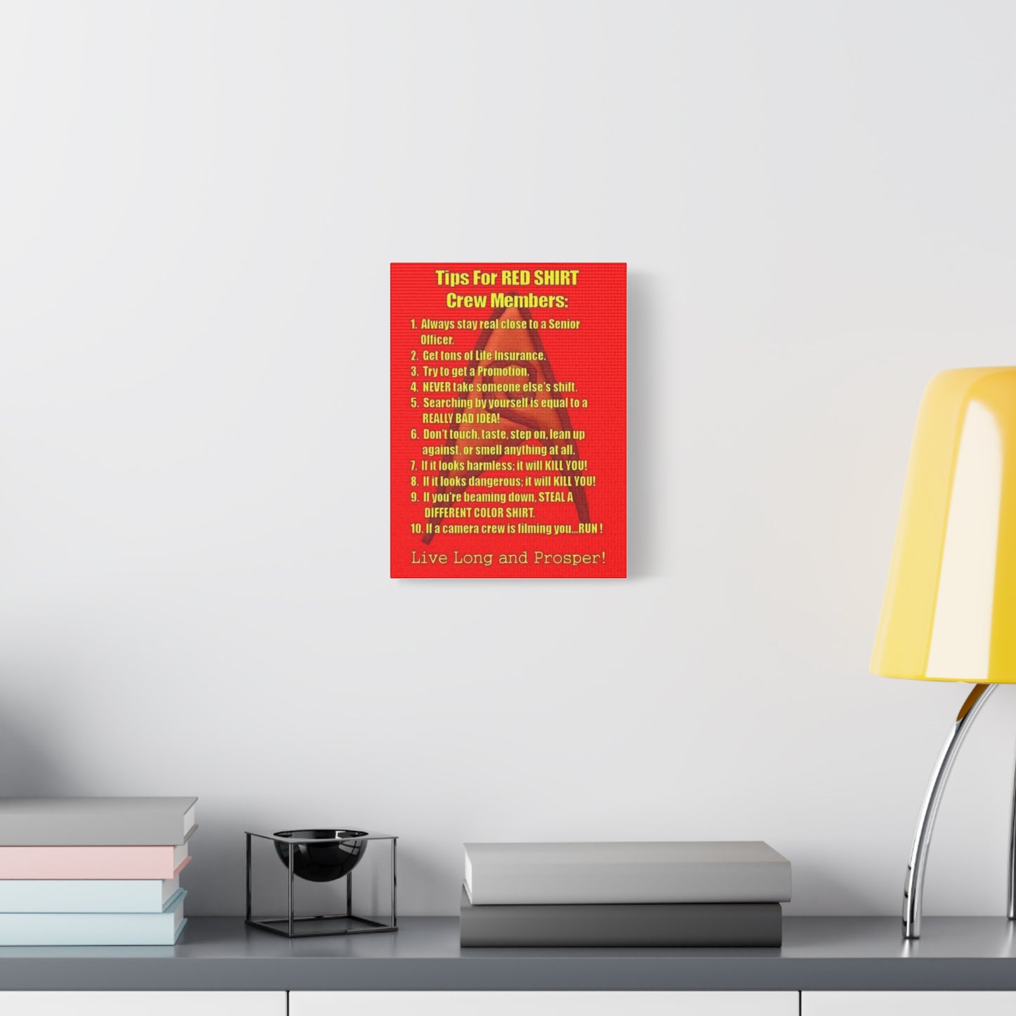 9x12 Canvas Print, 10 Rules for Star Trek Red Shirt Crew Members, Wall Art Decor, Sci-Fi Fan Gift, Geek Home Decor, Star Trek Poster