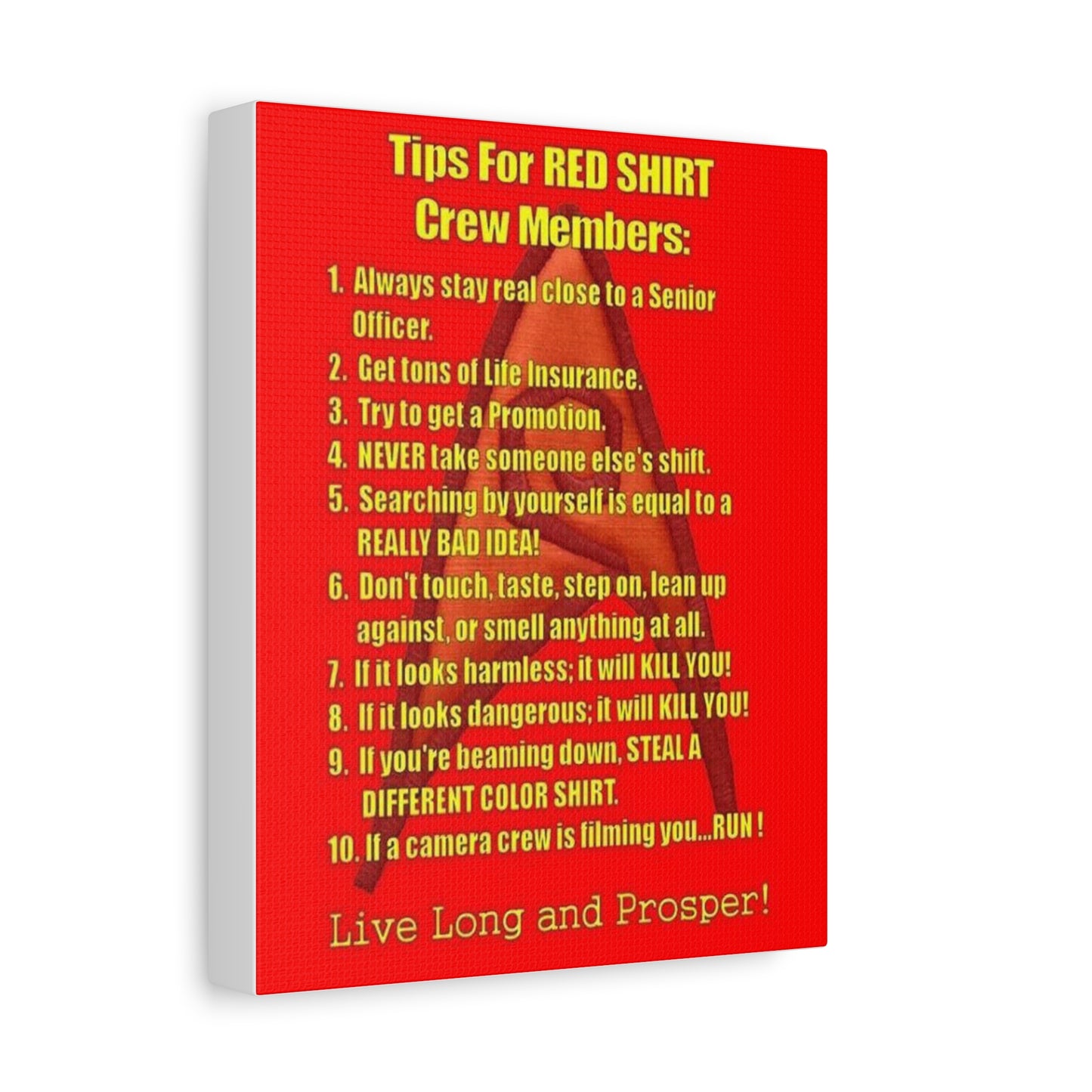 8x10 Canvas Print, 10 Rules for Star Trek Red Shirt Crew Members, Wall Art Decor, Sci-Fi Fan Gift, Geek Home Decor, Star Trek Poster