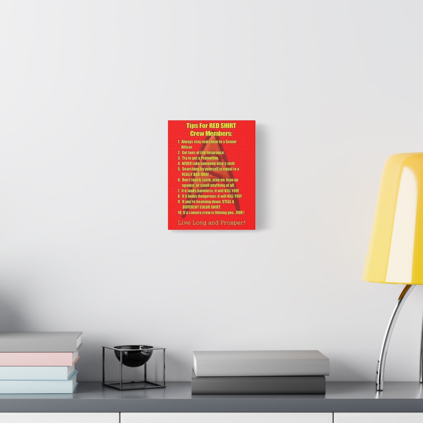 8x10 Canvas Print, 10 Rules for Star Trek Red Shirt Crew Members, Wall Art Decor, Sci-Fi Fan Gift, Geek Home Decor, Star Trek Poster