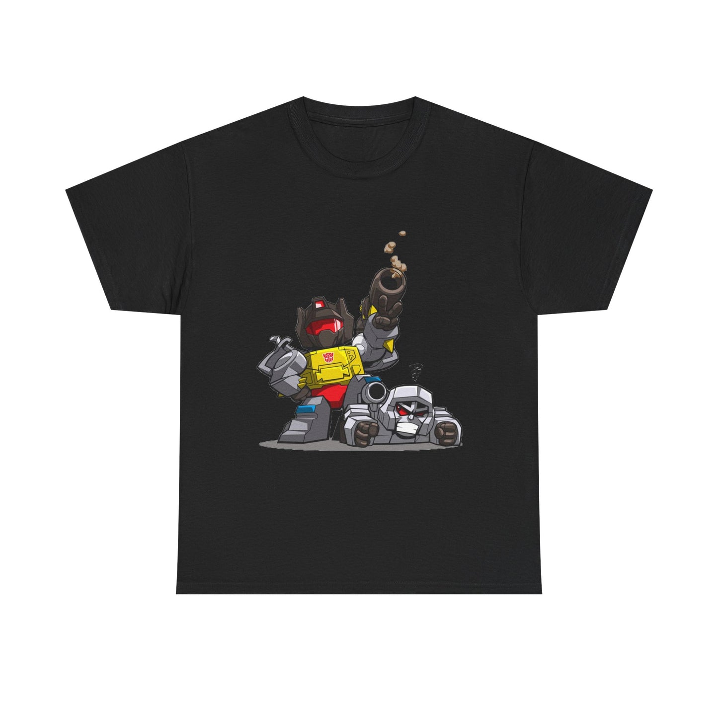 Grimlock beats Megatron Funny Chibi Style Tee, Transformers Shirt, Robot Fan Gift, Unisex Graphic T-Shirt, Autobots vs Decepticons Top