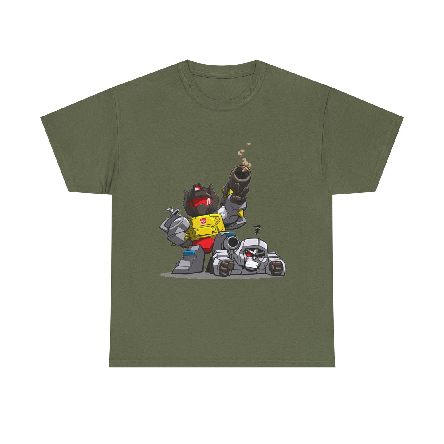Grimlock beats Megatron Funny Chibi Style Tee, Transformers Shirt, Robot Fan Gift, Unisex Graphic T-Shirt, Autobots vs Decepticons Top