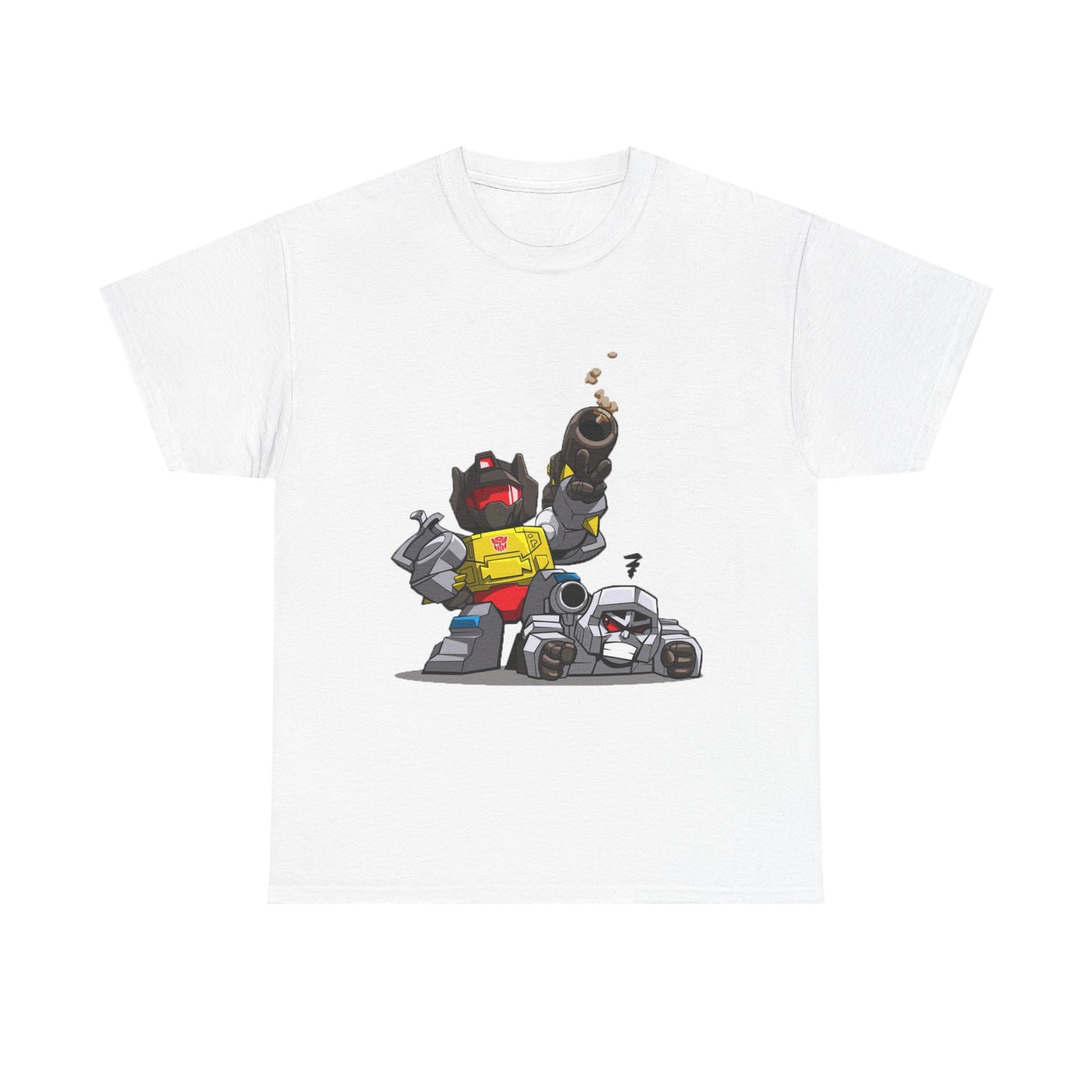 Grimlock beats Megatron Funny Chibi Style Tee, Transformers Shirt, Robot Fan Gift, Unisex Graphic T-Shirt, Autobots vs Decepticons Top