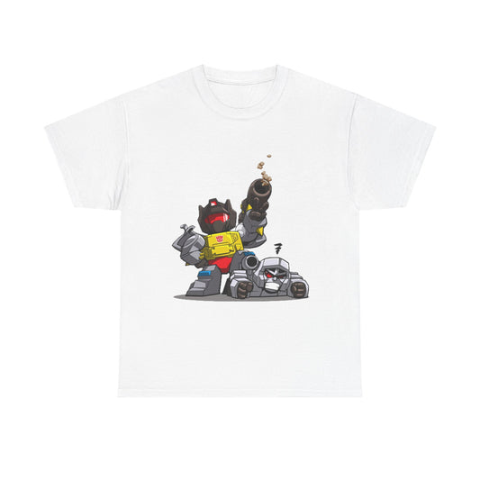 Grimlock beats Megatron Funny Chibi Style Tee, Transformers Shirt, Robot Fan Gift, Unisex Graphic T-Shirt, Autobots vs Decepticons Top