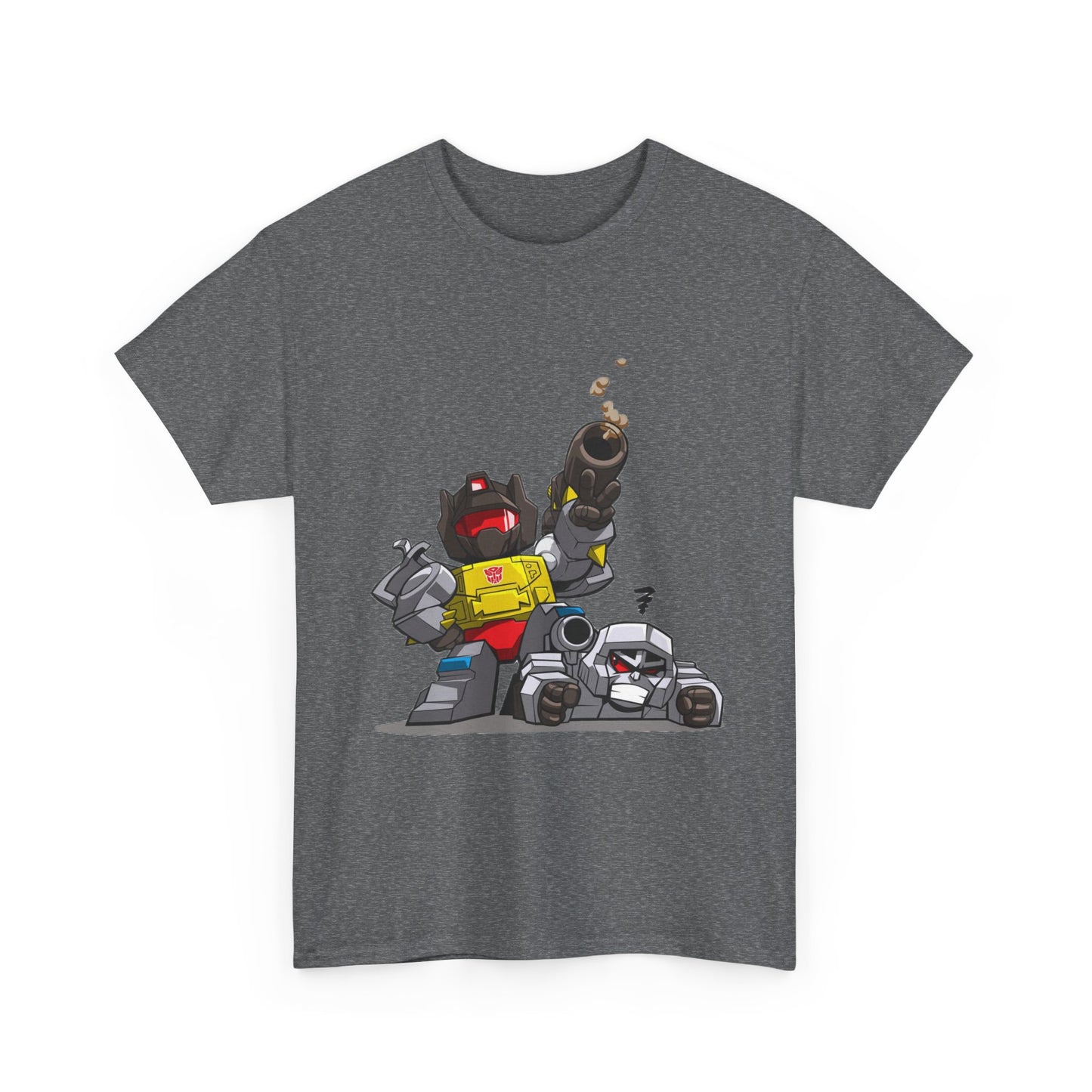 Grimlock beats Megatron Funny Chibi Style Tee, Transformers Shirt, Robot Fan Gift, Unisex Graphic T-Shirt, Autobots vs Decepticons Top