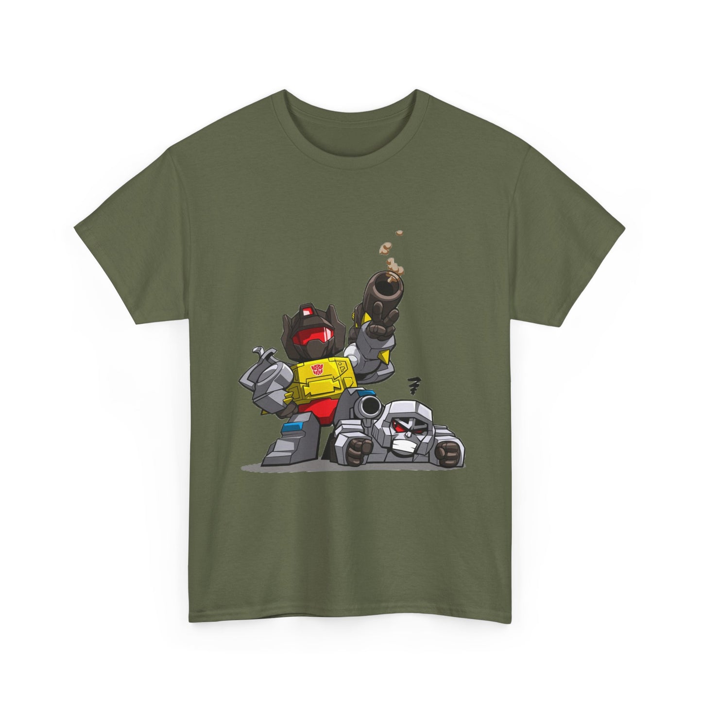 Grimlock beats Megatron Funny Chibi Style Tee, Transformers Shirt, Robot Fan Gift, Unisex Graphic T-Shirt, Autobots vs Decepticons Top