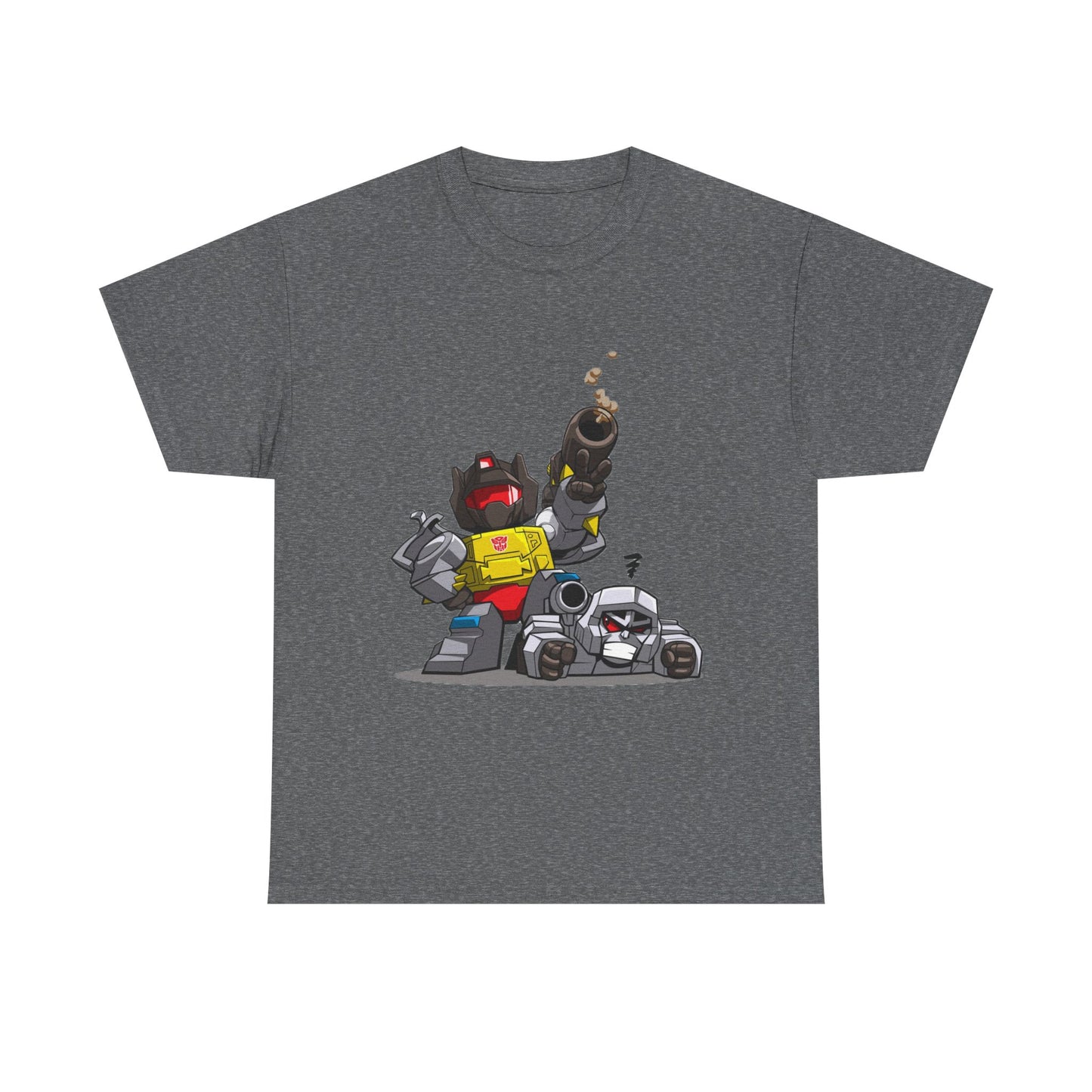 Grimlock beats Megatron Funny Chibi Style Tee, Transformers Shirt, Robot Fan Gift, Unisex Graphic T-Shirt, Autobots vs Decepticons Top