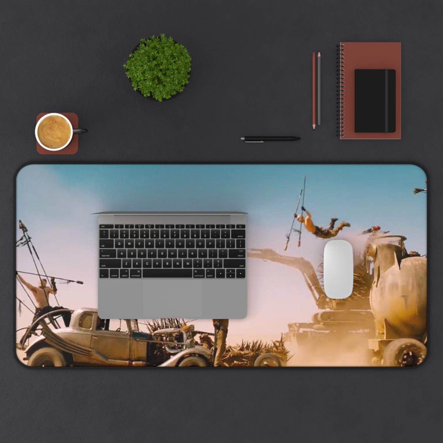 Desk Mat, Mad Max Fury Road Desert Fight Scene, Mouse Pad, Gamer Gift, Movie Lover, Desk Accessory, Office Decor, Desk Organizer