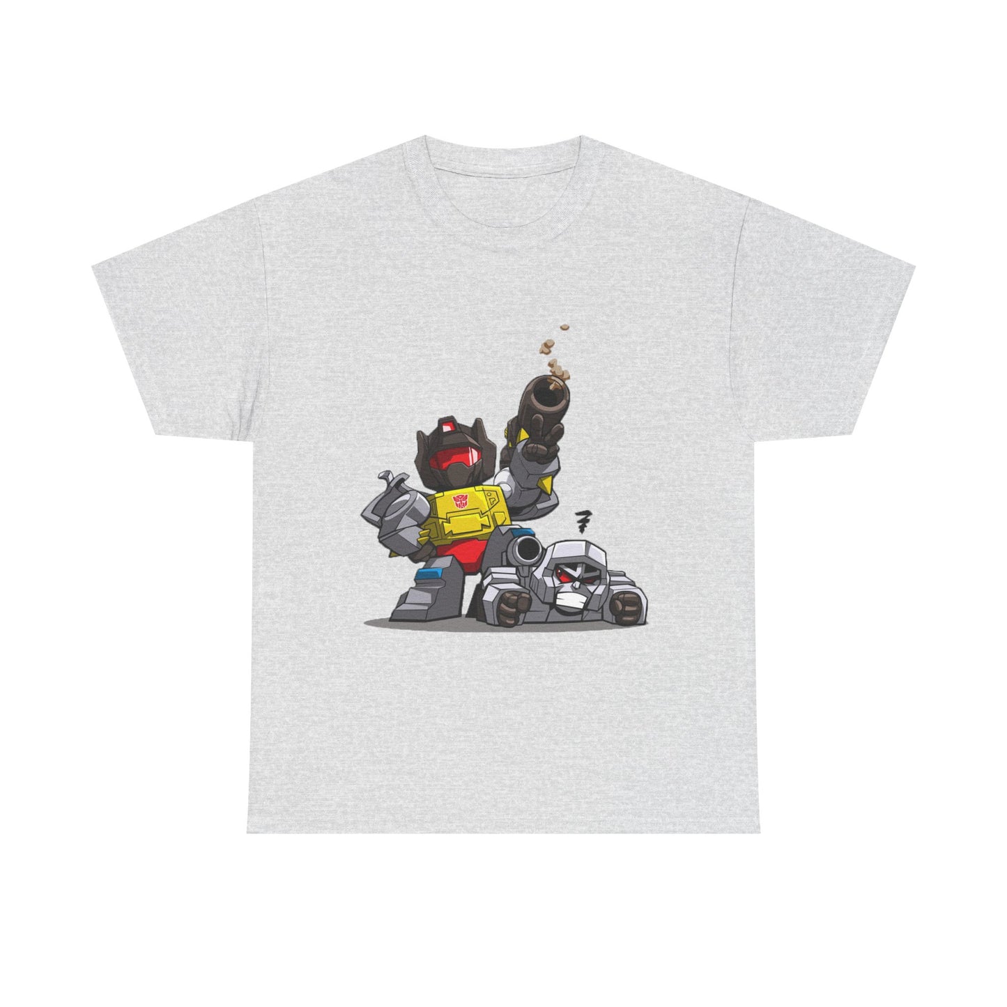 Grimlock beats Megatron Funny Chibi Style Tee, Transformers Shirt, Robot Fan Gift, Unisex Graphic T-Shirt, Autobots vs Decepticons Top