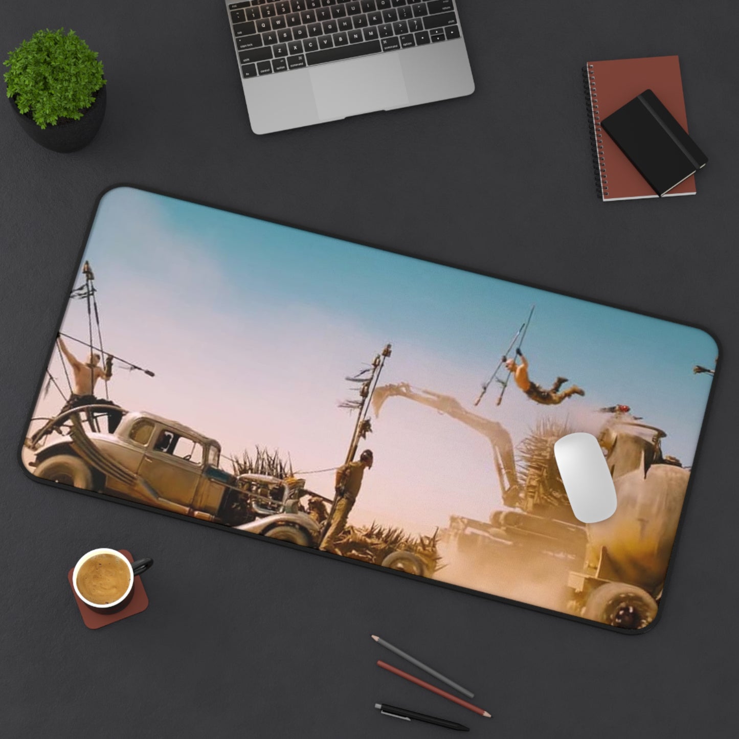 Desk Mat, Mad Max Fury Road Desert Fight Scene, Mouse Pad, Gamer Gift, Movie Lover, Desk Accessory, Office Decor, Desk Organizer